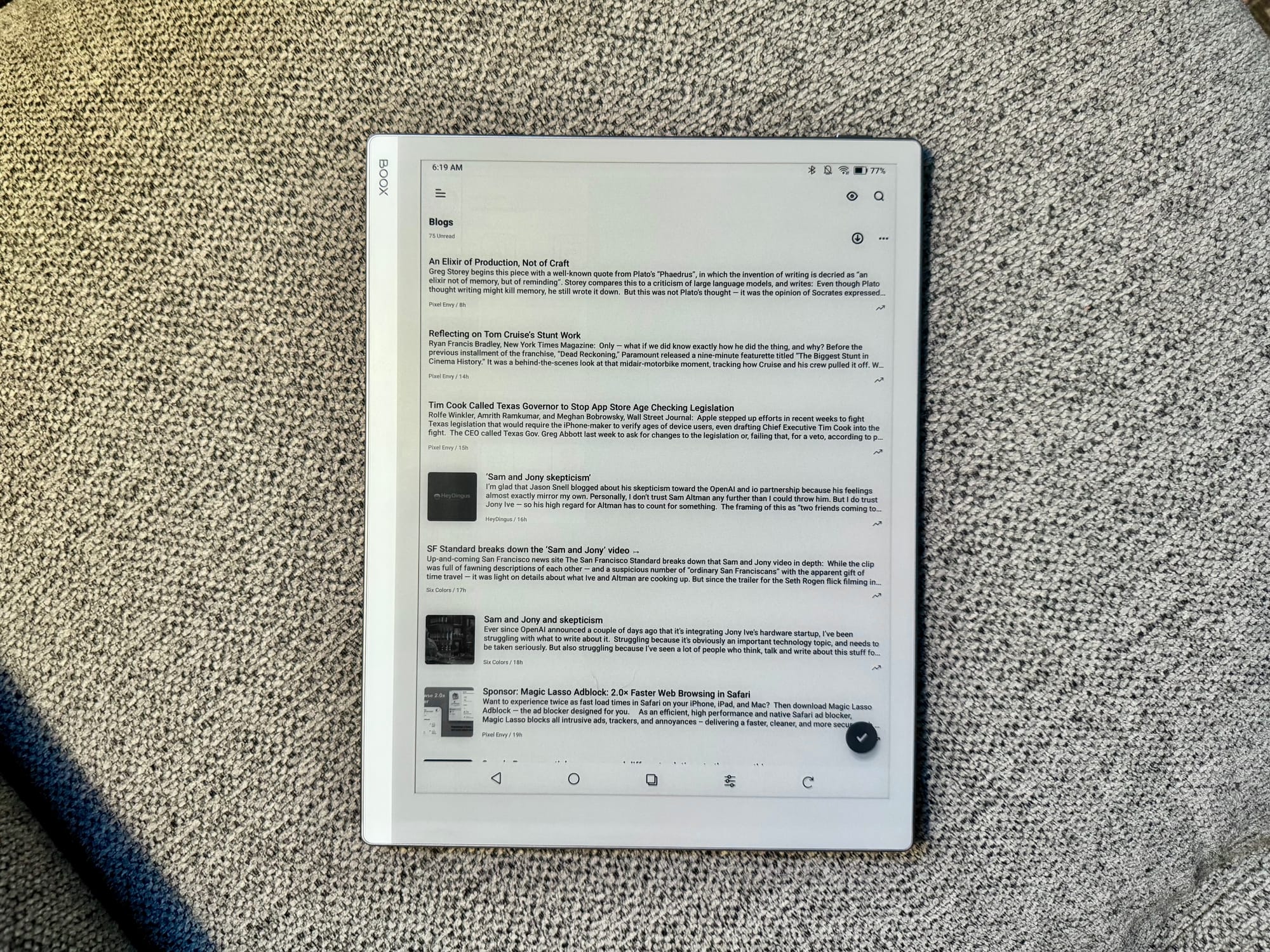 Inoreader on Boox Go 10.3